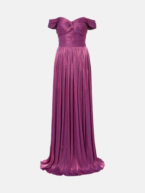 Ruched off-shoulder gown