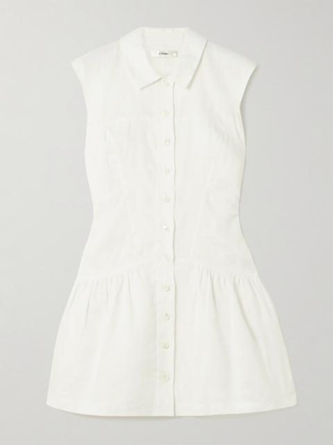 Gathered Linen Mini Shirt Dress
