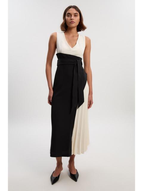 Soft Tailored Colour Block Side Pleated Midi Dress