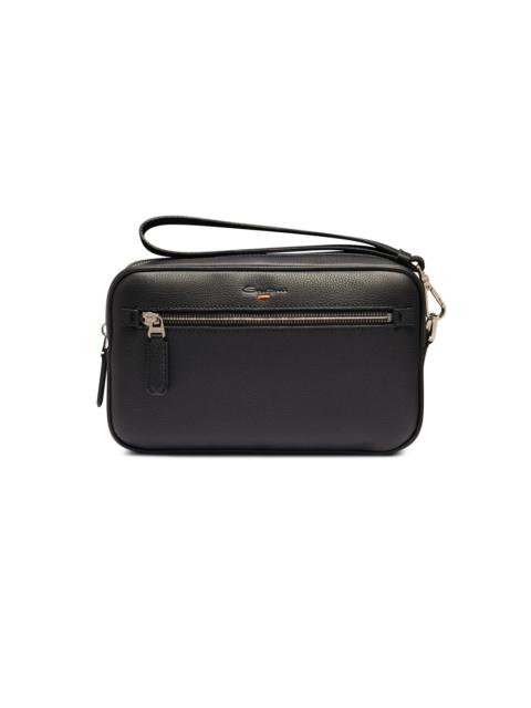 Black tumbled leather beauty case