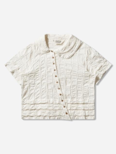 Women's Twisted Seersucker Button Up Shirt Beige