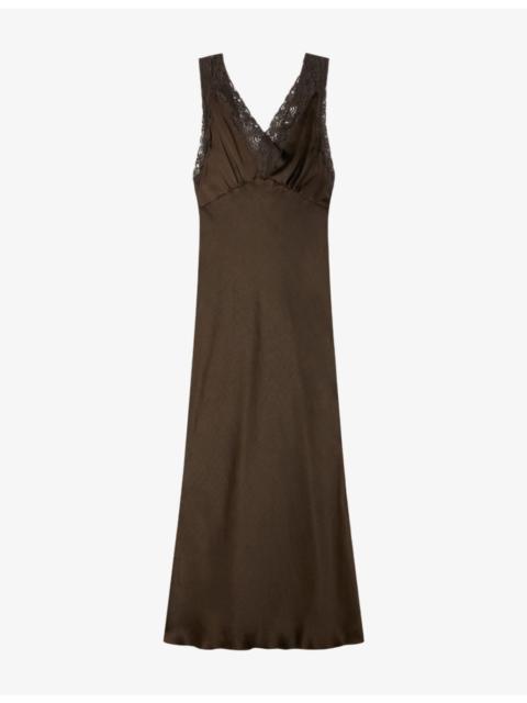 V-Neck Lace-Embroidered Woven Maxi Dress
