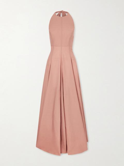 Pleated Cotton-blend Halterneck Maxi Dress
