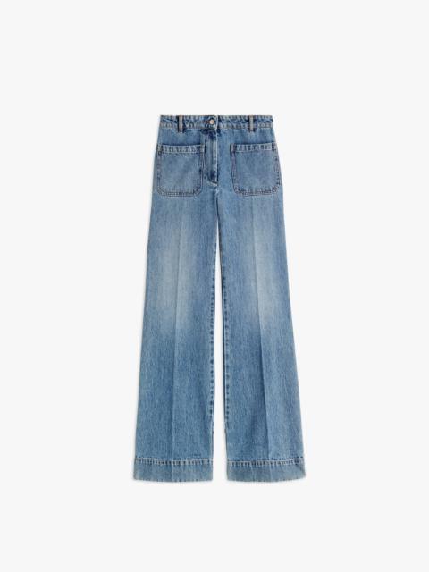 Alina High Waisted Patch Pocket Jean in Marble Wash