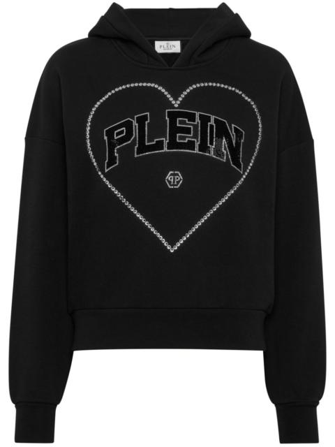 heart-motif rhinestone-embellished hoodie