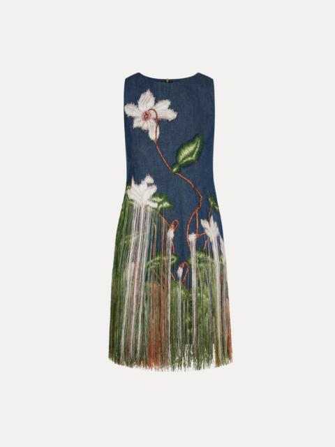 CHINÉ CYCLAMEN THREADWORK FRINGE SHIFT DRESS