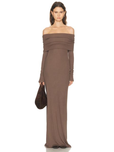 Silk Rib Off Shoulder Fluid Dress