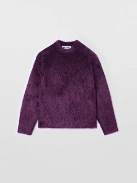 HAIRY KNIT ROUND NECK SWEATER / plum