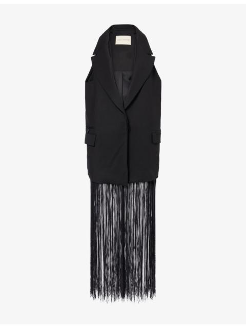 Issa Fringed Stretch-Wool Vest
