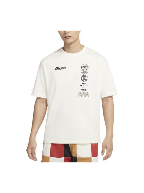 Men's Air Jordan Minimalistic Alphabet Logo Printing Round Neck Pullover Short Sleeve Creamy White T
