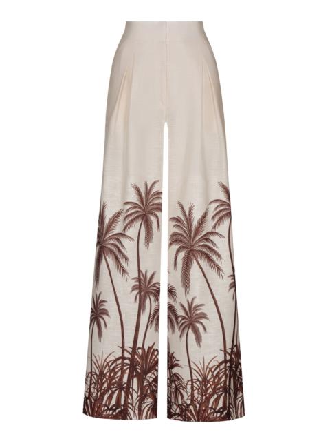 Desperte Printed Linen Wide-Leg Pants brown