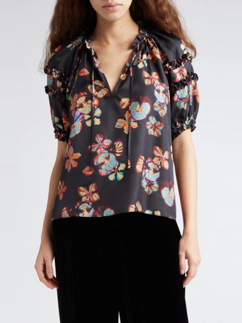 ULLA JOHNSON Annabelle Floral Print Puff Sleeve Silk Top | REVERSIBLE