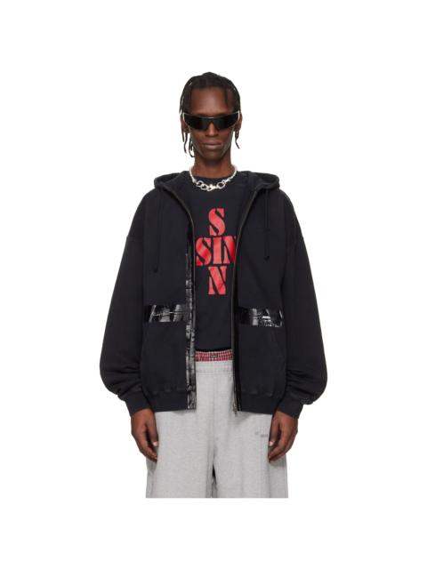Black Taped Zip-Up Hoodie
