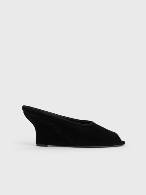 Peep-toe velvet wedge mules black