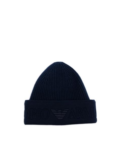 logo-embroidered ribbed beanie