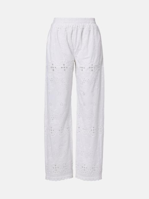 Lula embroidered cotton wide-leg pants