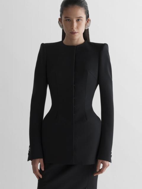 Collarless hourglass jacket