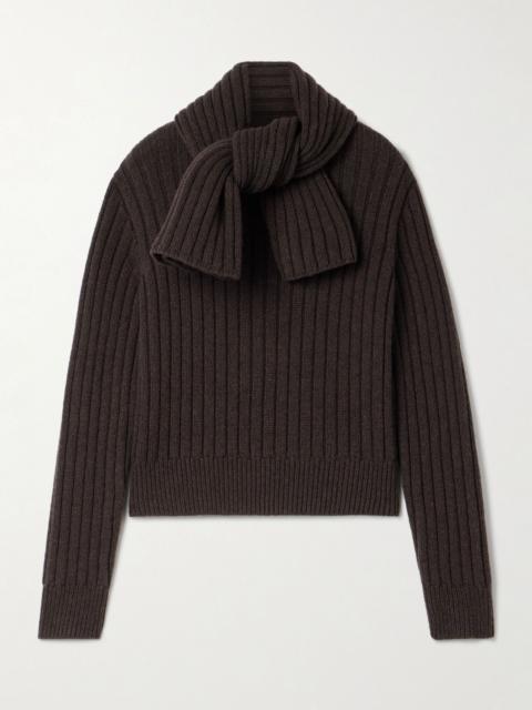 The Ryan scarf-detailed ribbed recycled-cashmere sweater Chocolate