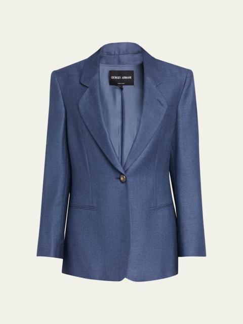 Single-Breasted Silk Blazer Jacket