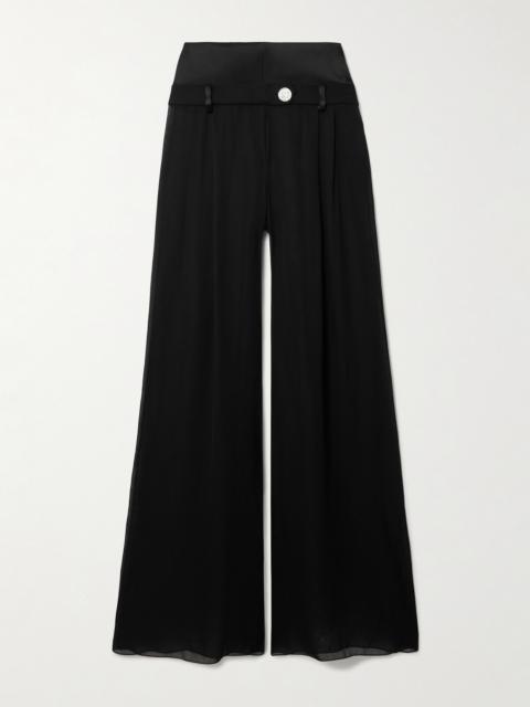 Strata Embellished Satin-trimmed Georgette Wide-leg Pants
