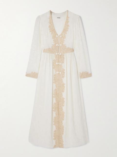 Trousseau Lace-trimmed Silk-jacquard Maxi Dress