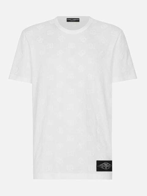 Cotton T-shirt with all-over flocked DG print