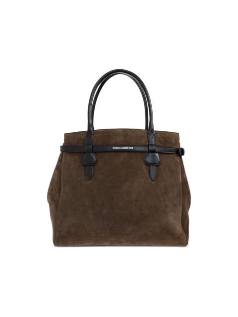 Twin leather-trimmed suede shoulder bag