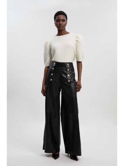 Leather Military Button Wide Leg Trouser