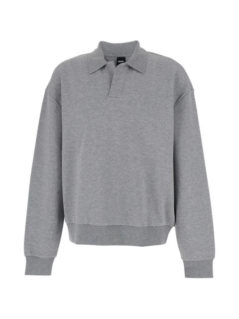 polo-collar long-sleeve sweatshirt