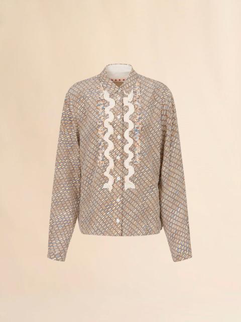 PINK AND BEIGE CRÊPE DE CHINE SHIRT WITH CRISS CROSS PRINT