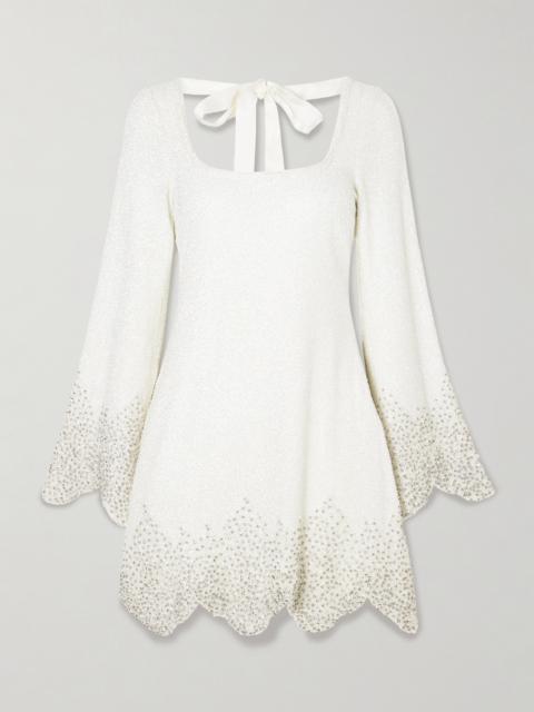Embellished Scalloped Stretch-tulle Mini Dress