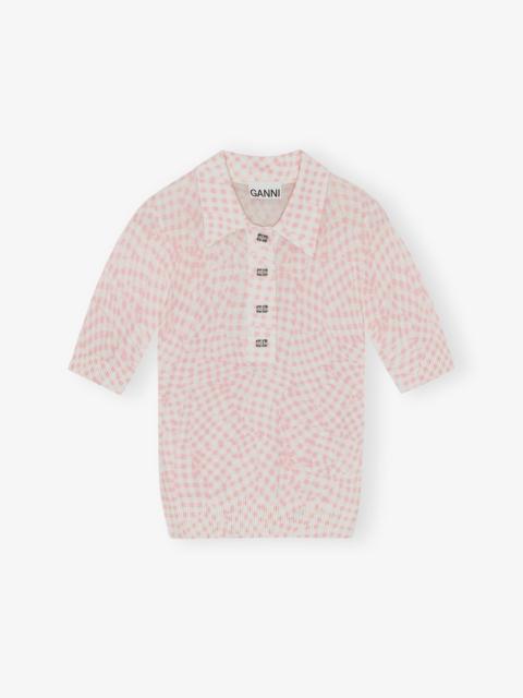 PINK SHEER COTTON PRINTED POLO SHIRT