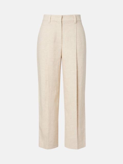 Cropped linen and silk-blend wide-leg pants