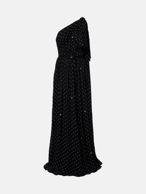 Polka-dot one-shoulder gown