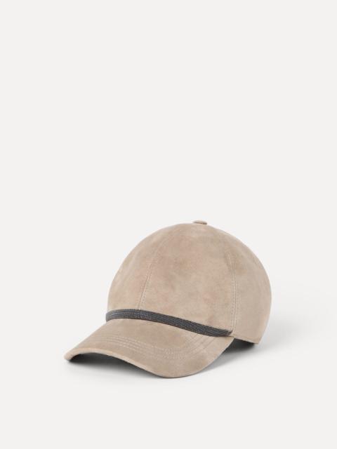Suede baseball cap with shiny band