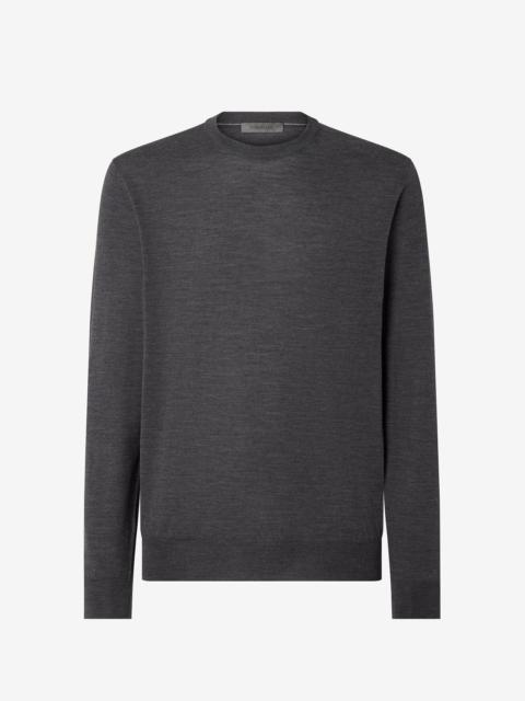 Melange grey ultra fine 120’s wool crew neck jumper