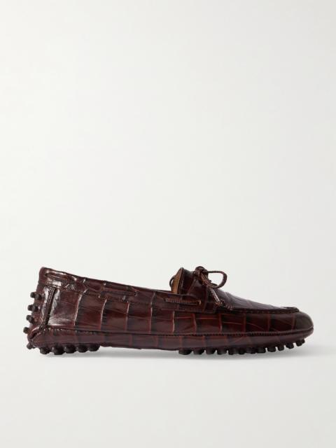 Driver Tie-detailed Croc-effect Leather Loafers
