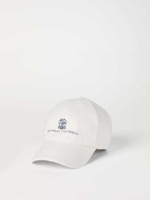 Silk, linen and wool hopsack baseball cap with embroidered logo