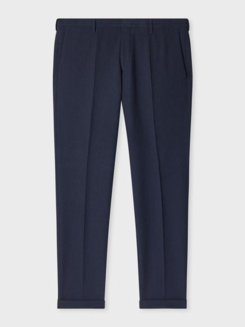 Slim-Fit Navy Cotton-Blend Seersucker Stripe Trousers