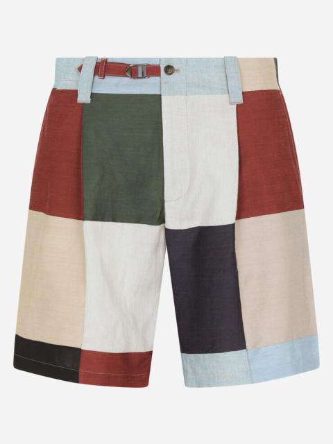 Cotton and linen patchwork shorts