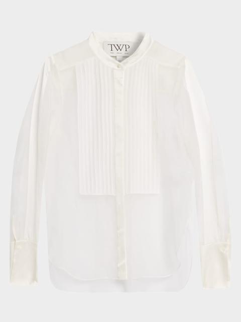 Peyton Sheer Tuxedo Button-Front Shirt