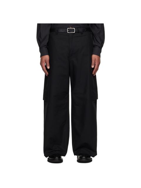 Black Cotton Double Weave Weather Cargo Pants