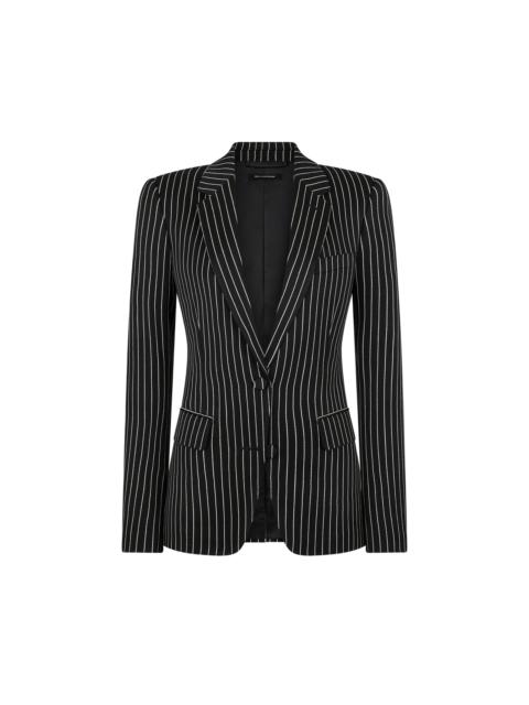 STRIPED WOOL COTTON BARATHEA SINGLE BREASTED JACKET
