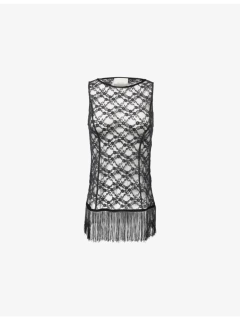 Gabrielle Floral-Lace Mesh Knit Top