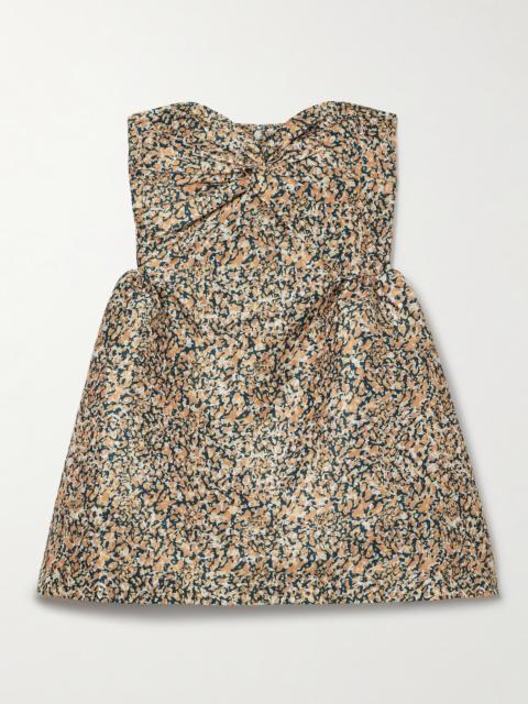 Rossy Strapless Gathered Printed Taffeta Mini Dress