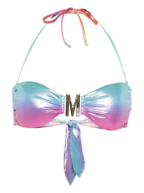logo-plaque metallic bikini top