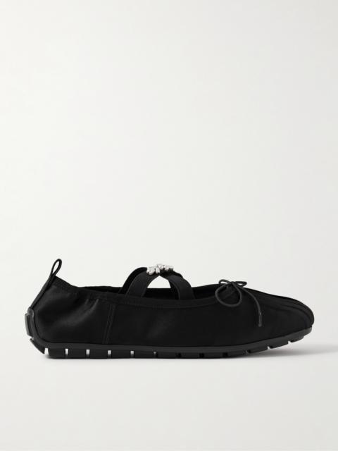 Faux Pearl-embellished Pleated Shell Ballet Flats