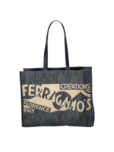Ferragamo Logo Large Denim & Leather Tote