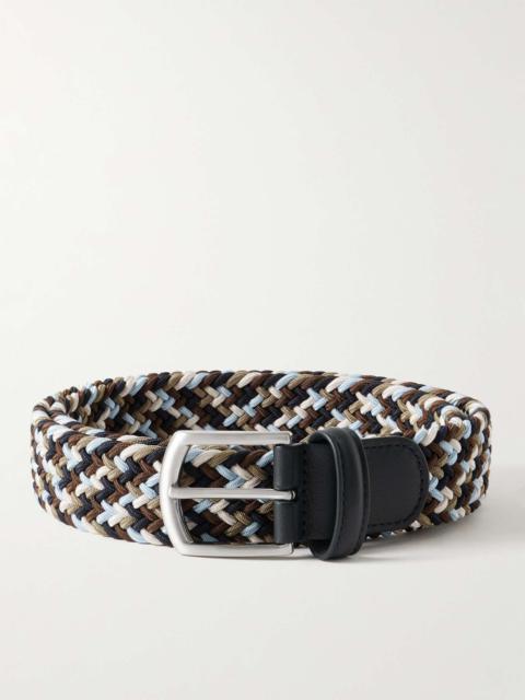 3.5cm Leather-Trimmed Woven Elastic Belt