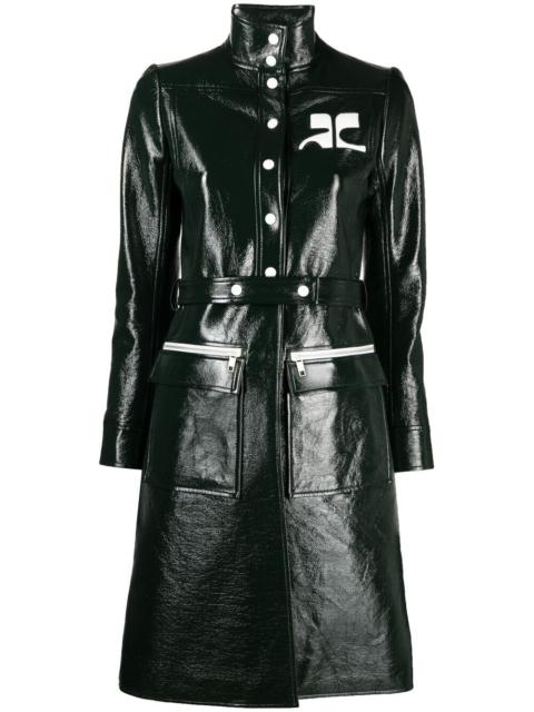 logo-appliqué vinyl trench coat